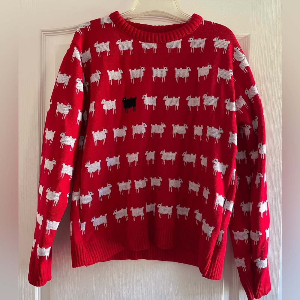 Red Sheep Pattern Crew Neck Sweater